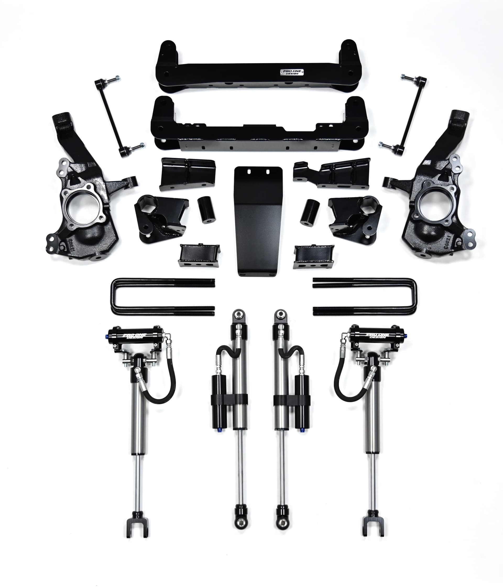 PRO ONE DESIGN 4-INCH LIFT W/ 2.0" REMOTE RESERVOIR SHOCKS FOR 20-26 CHEVY / GMC 2500HD/3500HD 4WD 