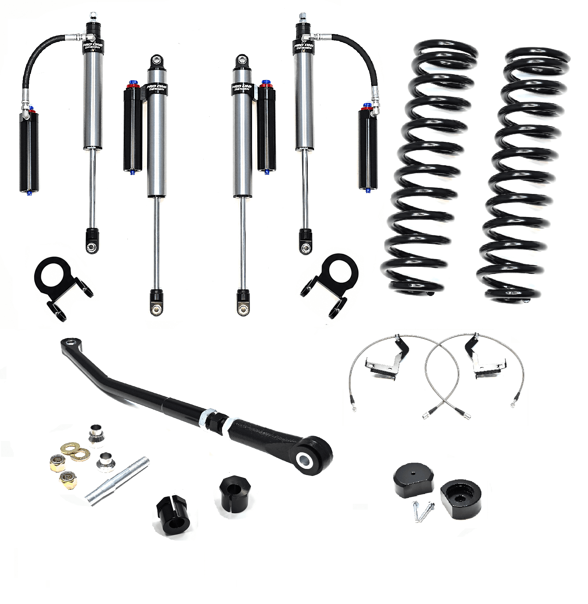 3.5" STAGE 3 SUSPENSION W/ 2.5" PRO ONE DESIGN REMOTE RESERVOIR SHOCK PACKAGE FOR 20-22 FORD F250 / F350 4WD DIESEL   