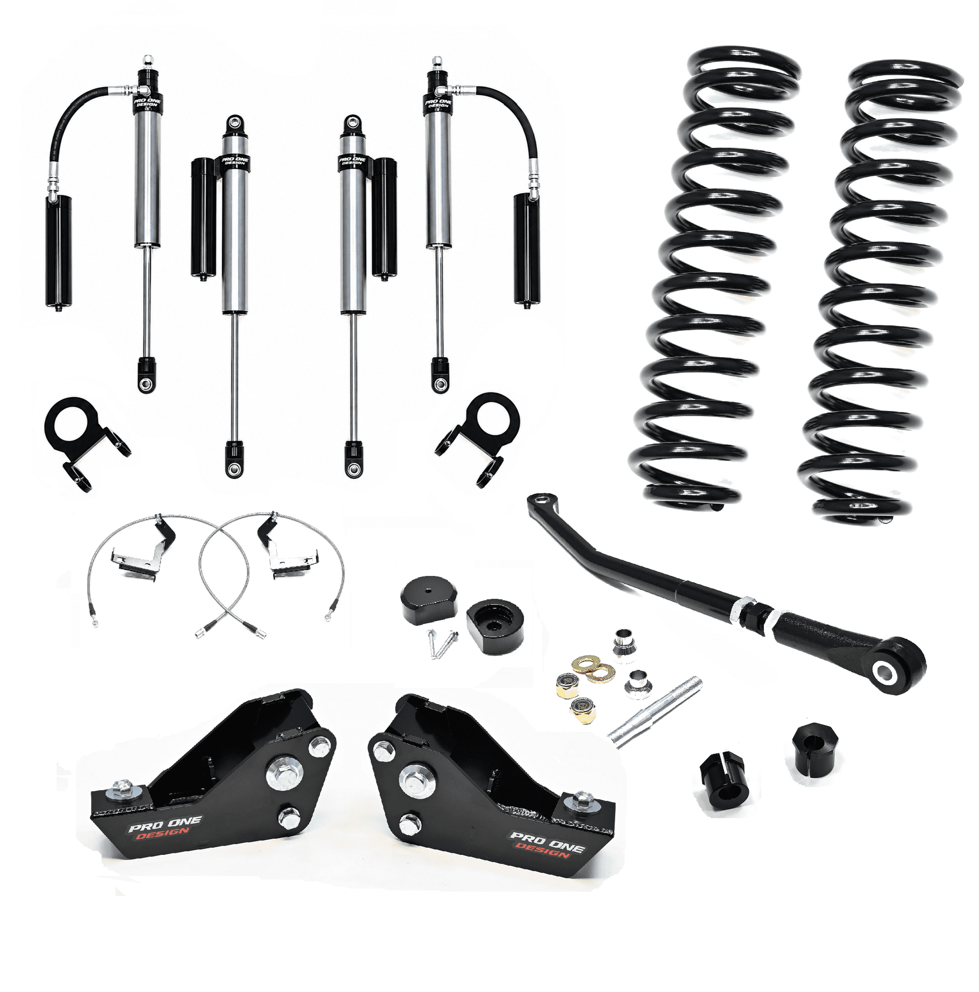 3.5" STAGE 2 SUSPENSION W/ 2.0" PRO ONE DESIGN REMOTE RESERVOIR SHOCK PACKAGE FOR 23-26 FORD F250 / F350 4WD DIESEL  