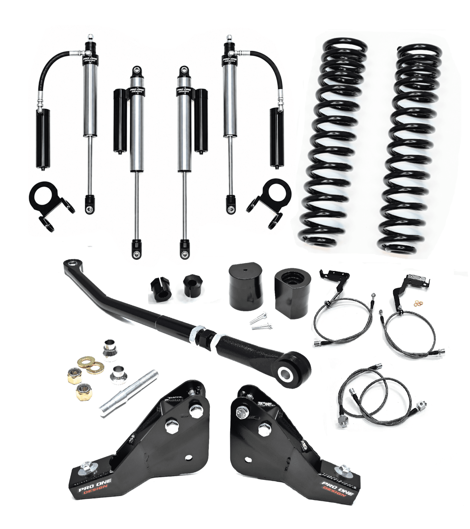 5.5" STAGE 2 SUSPENSION w/ 2.0" PRO ONE DESIGN REMOTE RESERVOIR SHOCK PACKAGE FOR 20-22 FORD F250 / F350 4WD DIESEL  