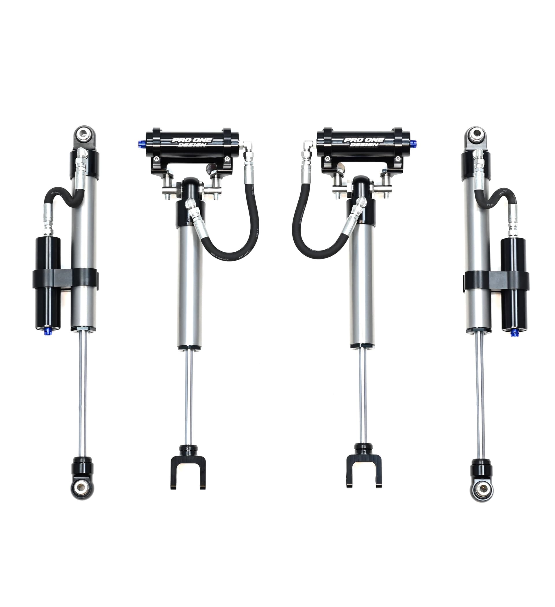  PRO ONE DESIGN 2.5" REMOTE RESERVIOR FRONT / REAR SHOCKS PACKAGE FOR 11-26 CHEVY / GMC 2500HD / 3500HD 2WD /4WD  (Copy)