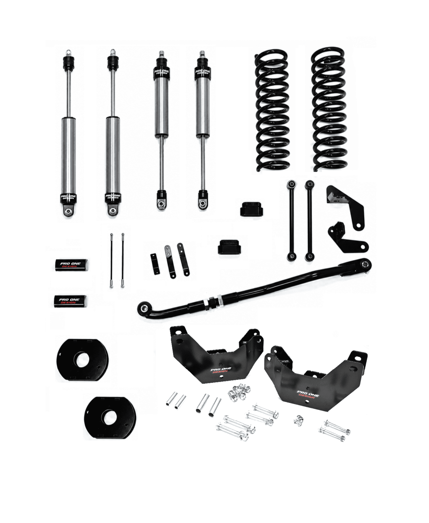3.25" STAGE 1 SUSPENSION KIT w/ 2.0" PRO ONE DESIGN IFP SHOCK PACKAGE w/ FACTORY REAR AIR BAGS FOR 14-26 RAM 2500 4WD 