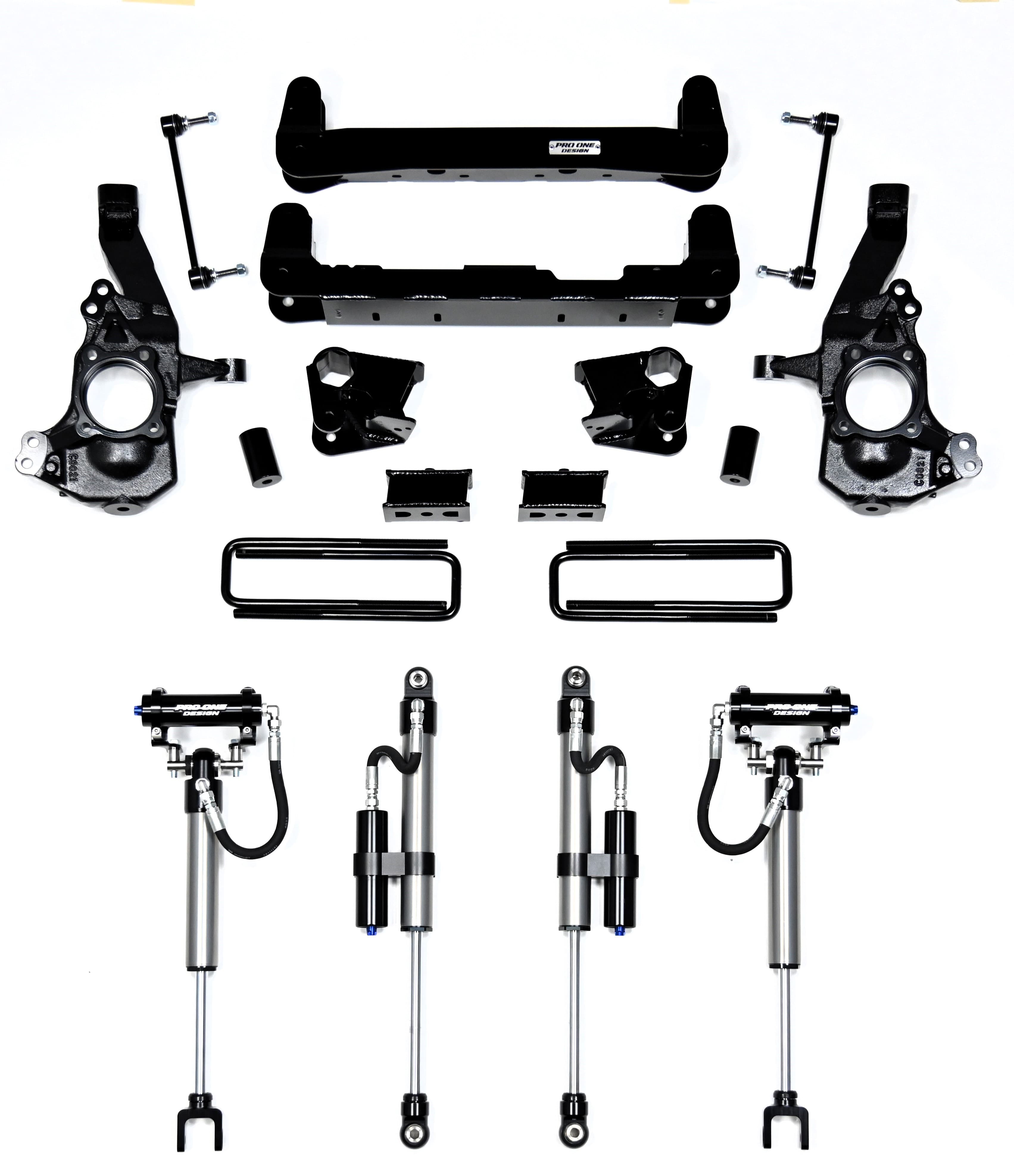 PRO ONE DESIGN 4-INCH LIFT W/ 2.0" REMOTE RESERVOIR SHOCKS FOR 20-26 CHEVY / GMC 2500HD/3500HD 2WD