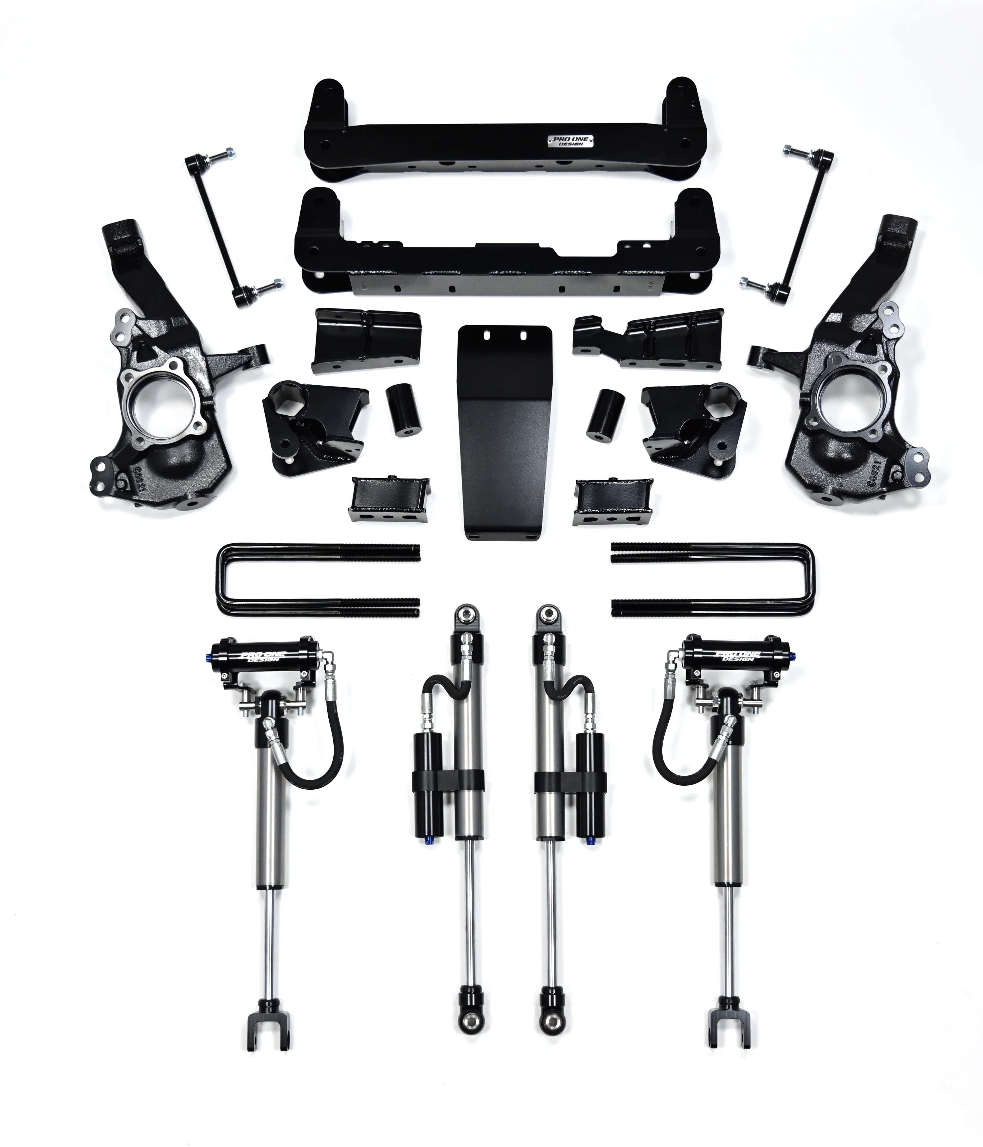 PRO ONE DESIGN 4-INCH LIFT W/ 2.0" REMOTE RESERVOIR SHOCKS FOR 20-26 CHEVY / GMC 2500HD/3500HD 4WD