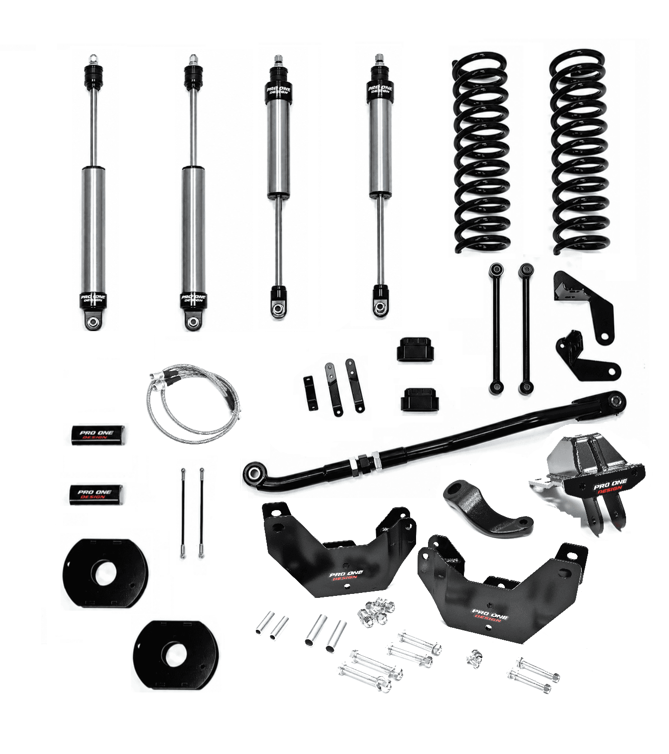 4.25" STAGE 1 SUSPENSION KIT w/ 2.0" PRO ONE DESIGN IFP SHOCK PACKAGE w/ FACTORY REAR AIR BAGS FOR 14-26 RAM 2500 4WD